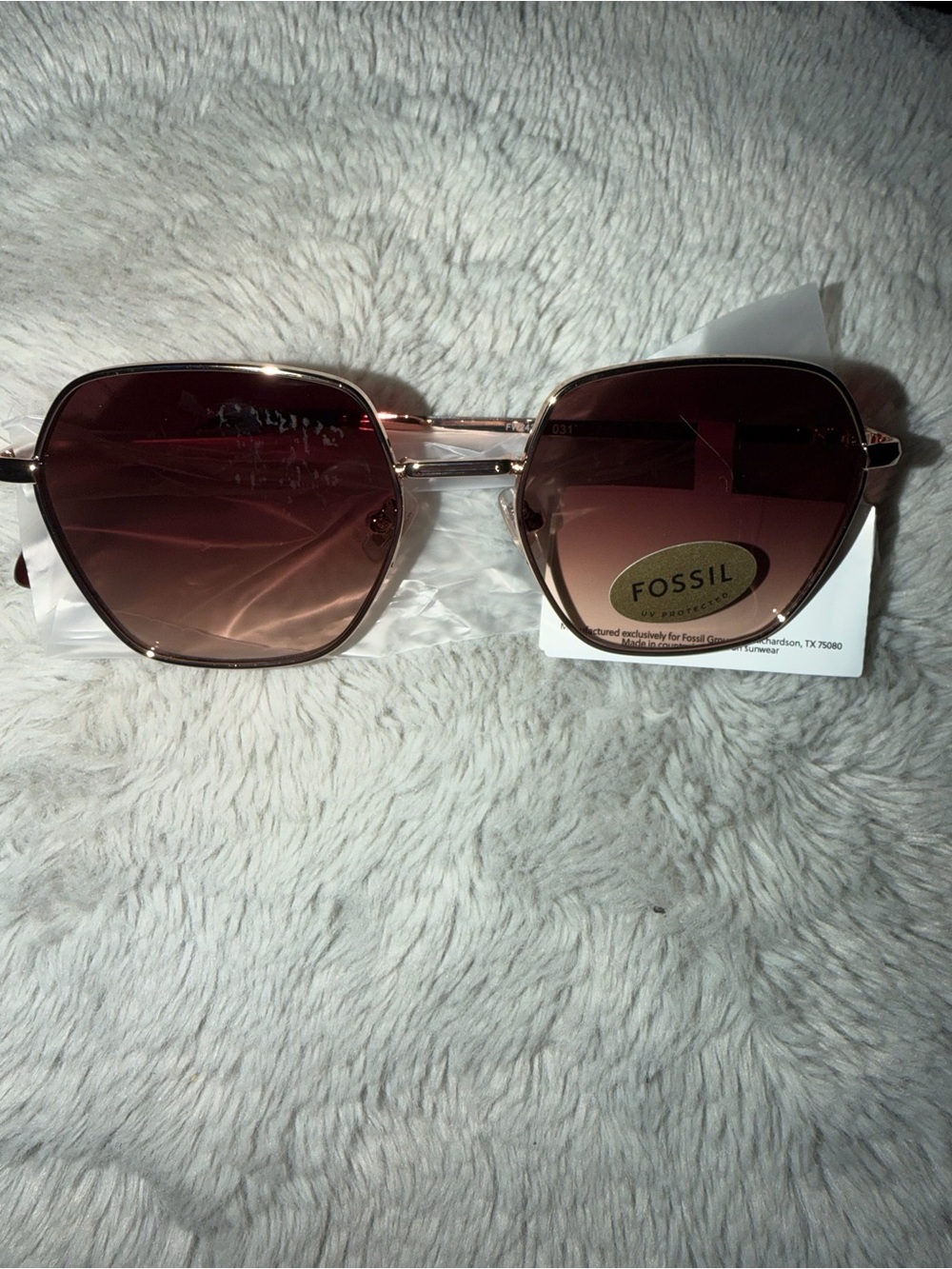 Fossil Women's Square Sunglasses with Brown Gradient Lenses Gold/Tortoise Frames